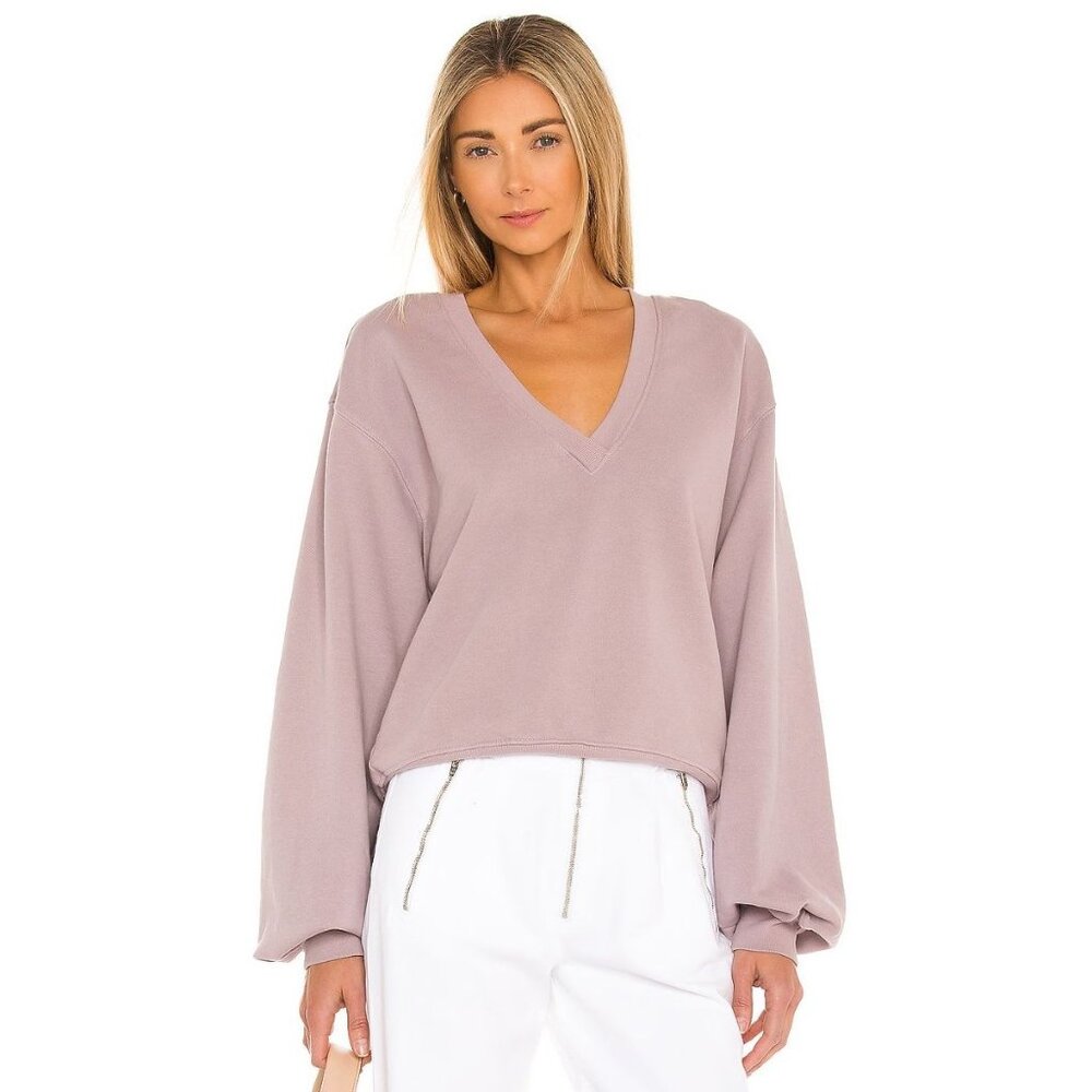 Agolde V Neck Balloon Sleeve Sweatshirt Taro Purple Mauve-sz Small